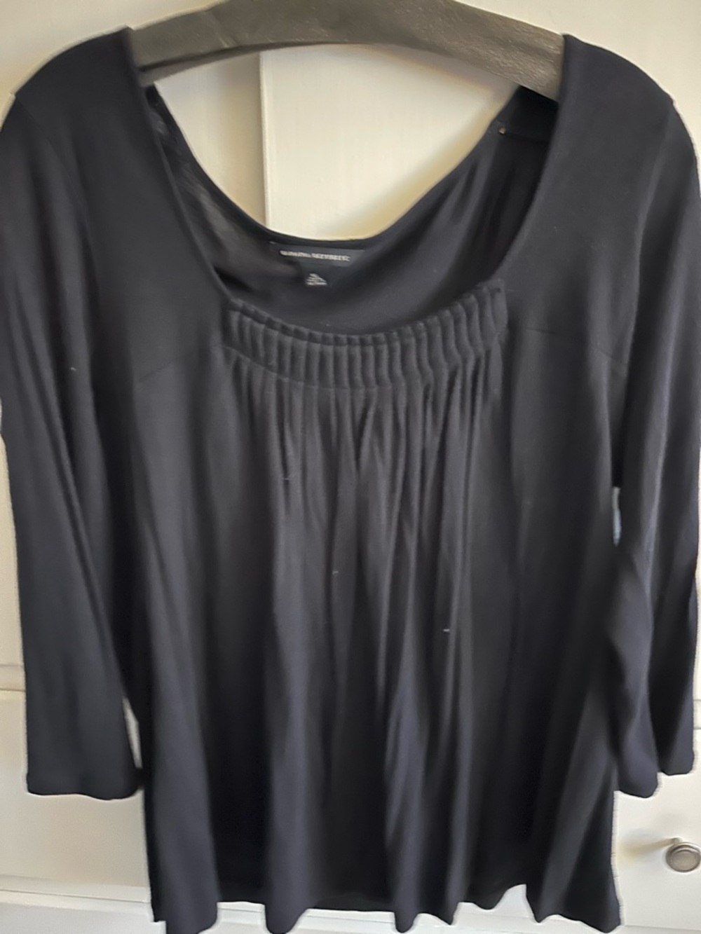 Banana Republic Black Long Sleeve Pleated Scoop Neck Top
